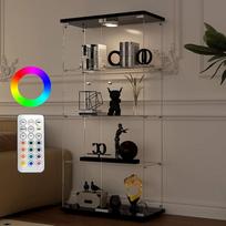 „Aplancee“ stiklinė vitrina su LED apšvietimu, 4 lygiais ir 2 durelėmis, 164 x 36 x 80 cm, juoda | Vitrina su daug saugojimo vietos, idealiai tinkanti figūrėlėms, vynui ir kolekcionuojamiems daiktams, taip pat prekių eksponavimui parduotuvėse