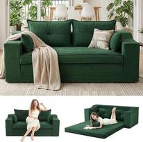 „APICIZON“ sofos-lova, „2-in-1“ sofos be atramų, grindų sofa su pagalvėle, dvivietė sofos-lova su miego funkcija, sulankstomas čiužinys, skirtas svetainei, miegamajam, svečių kambariui (žalia su rašteliu, 144 cm pločio)