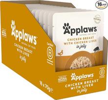 „Applaws“ kačių maistas maišelyje, 70 g – vištiena su kepenėlėmis želėje