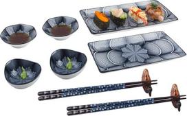 „Artcome“ 10 dalių japoniško stiliaus keraminių suši lėkščių rinkinys, skirtas vestuvėms ir namų šventėms: 2 suši lėkštės, 2 padažo dubenėliai, 2 užkandžių dubenėliai, 2 poros lazdelės, 2 lazdelės laikikliai, tamsiai mėlyna spalva