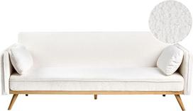 „Asaa“ 3-vietė sofa, „Bouclé“, kreminės baltos spalvos, su miego funkcija, dekoratyvinėmis pagalvėlėmis, išskleidžiama sofa-lova