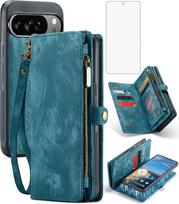 „Asuwish“ dėklas „Google Pixel 10 Pro XL“, su užtrauktuku, piniginės tipo, magnetinis, nuimamas dangtelis su ekrano apsaugine plėvele iš grūdinto stiklo ir PU odos, atverčiamas kreditinių kortelių laikiklis, mobilusis telefonas