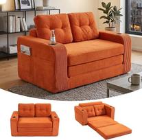 „Atenza“ dvivietė sofa-lova su miego funkcija, nedidelė kordinė grindų sofa, sulankstoma, su gėrimų laikikliu, didelio tankio putų sofa-lova, skirta svetainei ir miegamajam, 136 x 80 x 82,5 cm (oranžinė) | Taupanti vietą
