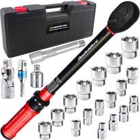 „ATsafepro“ 22 vnt. sukimo momento raktų rinkinys, 1/2'', 20–230 Nm | ±3 % tikslumas, 72 dantų skriemulys, 17 galvučių, adapteris, prailginimo strypas ir lagaminas