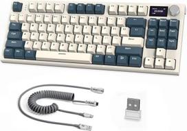 „ATTACK SHARK K86“ mechaninė klaviatūra, 2,4 G belaidė / BT 5.0 / USB-C laidinė žaidimų klaviatūra, 75 % išdėstymo TKL, 87 klavišai su 1,2 colio TFT HD spalvotu ekranu ir CNC mygtuku, QWERTY išdėstymas, RGB apšvietimas, TTC „Hot-Swap“ funkcija - Žalia