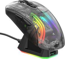„ATTACK SHARK X2 Pro“ belaidė žaidimų pelė su įkrovimo stotele, tyli pelė su trimis veikimo režimais (BT 5.0 / 2,4 GHz belaidis ryšys / Type-C), 4000 DPI RGB „Bluetooth“ pelė, įkraunama, permatomas korpusas, skirta PC / MAC, juoda