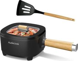 „Audecook“ elektrinis puodas be garintuvo, 2 l talpos / 20 cm skersmens neprilimpanti elektrinė keptuvė su keraminiu glazūros sluoksniu, nešiojamas daugiafunkcinis virtuvės prietaisas, skirtas ramenui, kepsniui, kiaušiniams, avižiniams dribsniams, sriubai