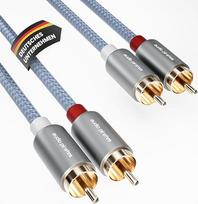 „Audio Pirates“ 2 x 2 RCA–RCA kabelis pradedantiesiems | 1 m | Stereo garso kabelis | OFC varis | Išorinis skersmuo: 4 mm | Nailono apvalkalas | 24K auksiniai kontaktai | Hi-Fi, namų kinas, automobilis | „Performance“ kolekcija