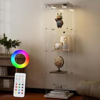 „Aufhelllen“ stiklinė vitrina su baltomis LED lemputėmis, 164 x 42,5 x 36,5 cm, stiklas | Šiuolaikiška vitrina su 4 lentynomis iš grūdinto saugaus stiklo (ESG), skirta virtuvei, prieškambariui, svetainei ar biurui, kolekcionuojamų daiktų, knygų ir vyno la