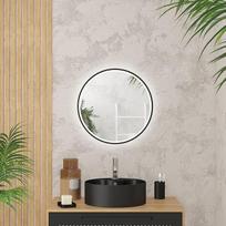 „AURLANE Go Black“ apvalus vonios veidrodis su LED apšvietimu ir juoda apdaila, skersmuo 50 cm