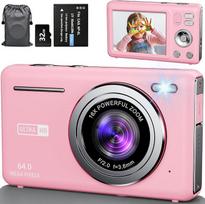 „AutoFocus“ 4K 64 MP skaitmeninis fotoaparatas su 16 kartų skaitmeniniu priartinimu ir 32GB SD kortele, kompaktiškas fotoaparatas su 2,8 colio dideliu ekranu, skirtas paaugliams, suaugusiems ir pradedantiesiems (rožinis)