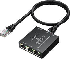 „AUTOUTLET“ LAN skirstytuvas 1 į 4, „Plug & Play“, 1000Mbps Ethernet skirstytuvas su 4 prievadais, 0,5 m Ethernet kabeliu, 1 m C tipo kabeliu ir LED indikatoriumi, metalinis korpusas, gigabito LAN komutatorius, skirtas kompiuteriui, šakotuvui, maršrutiza