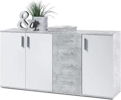 „Avanti Trendstore“ – „Bea“ komoda su stalčiais iš laminuotos medienos, spalvos: betono ir balta. Matmenys: pločio 160 x 82 x 35 cm