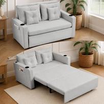 „AVAWING“ 2-vietė išskleidžiama sofa-lova su USB jungtimi ir puodelių laikikliu, šviesiai pilka | Metalinis rėmas, šoninės kišenės, svetainė, biuras, svečių kambarys, kompaktiška sofa-lova