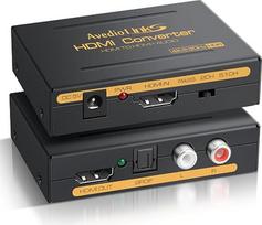 „Avedio“ nuorodos: „HDMI Audio Extractor“, 4K HDMI garso skirstytuvas su HDMI garso keitikliu + optinis „Toslink“ SPDIF + L/R stereo analoginis garso išėjimas, HDMI garso adapteris, skirtas „Chromecast“, „Fire Stick“ ir „Blu-Ray“ grotuvams
