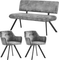 „B&D Home“ „Jana“ valgomojo suolas, 140 cm, apmuštas, su atlošu, su 2 kėdėmis, pramoninio stiliaus modernus dizainas, dirbtinės odos imitacija, pilkos spalvos, 11503-140 Grey