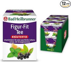 „Bad Heilbrunner Figur-Fit“ arbata – žolelių arbata su apelsinų aromatu, mate, gervuogių lapais ir pipirmėtėmis, praturtinta vitaminu B12, kuris palaiko energijos apykaitą, (12 x 8 arbatos maišeliai)