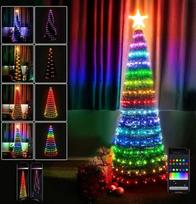 „Bakaji“ Kalėdų eglutės išmaniosios lemputės, 272 LED RGB, Kalėdų kūgio formos, sulankstomos, plonos, tinka mažoms erdvėms, valdomos per programėlę išmaniuoju telefonu, suderinamos su „Bluetooth“, „Android“ ir „iOS“ (daugiakolorės – 180 cm)