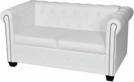 „BaraSh“ Chesterfield dvivietė dirbtinės odos balta sofa-lova su miego funkcija, maža