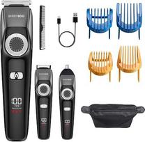 „Barberboss“ belaidis barzdos kirpiklis vyrams, 3-in-1 barzdos, plaukų ir nosies kirpiklis, vyrų grožio priežiūros rinkinys su keraminiais peiliais, USB įkrovimo funkcija ir atsparus vandeniui dizainas, vyrų plaukų kirpiklis