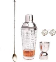 „Barsrow“ kokteilių plaktuvų rinkinys: 400 ml nerūdijančio plieno stiklinis butelis, baro plaktuvas, rutulėlis, šaukštas, matavimo taurelė, ledas, gėrimams ruošti su matavimo žymėmis