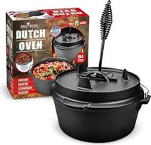 „BBQ Boss“ olandiškas puodas [5 l talpos] iš ketaus – puodas – troškintuvas – ketaus indas – laužo puodas – guliašo katilas – su dangčiu