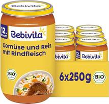 „Bebivita“ daržovių ryžiai su jautiena, 6 vnt. pakuotė (6 x 250 g), maistas nuo 12 mėnesių