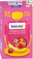 „Bebivita“ išspaudžiamasis maišelis: aviečių, obuolių ir bananų skonio su spelta, 4 x 90 g
