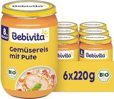 „Bebivita“ daržovių ryžiai su švelniu kalakutienos skoniu, 6 vnt. pakuotė (6 x 220 g), maistas nuo 8 mėnesių