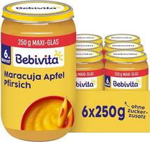 „Bebivita“ pasifloros vaisių, obuolių ir persikų mišinys, 6 vnt. pakuotė (6 x 250 g)