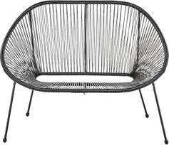 „Beliani Boho Acapulco II“ dvivietė sodo suoliuko su plonais atlošais versija iš rotango, juodos spalvos, 114 cm, su metaliniu rėmu