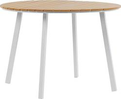 „Beliani Cavoli“ praktiškas sodo stalas iš aliuminio, skersmuo 105 cm, šviesaus medžio spalvos / baltas