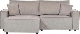 „Beliani Karila“ 3-vietė kampinė sofa, smėlio-pilkos spalvos, dešiniąja puse, su šezlongu, miego funkcija ir daiktų laikymo ertmėmis