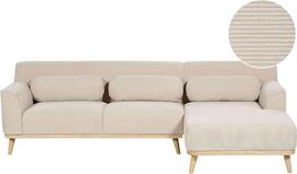 „Beliani Simos“ 3-vietė kampinė L formos sofa, smėlio spalvos, su šezlongu kairėje pusėje ir įvairiomis pagalvėlėmis