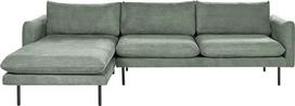 „Beliani Vinterbro“ 4-vietė kampinė sofa, žalia audinio apmušalai, L formos, su šezlongu dešinėje pusėje, metalinės kojelės