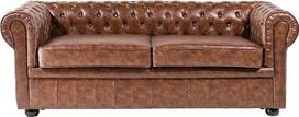 „Beliani“ rusvai rudos odos trisėdė sofa su kapitoniniu atlošu, tradicinio stiliaus svetainės „Chesterfield“ tipo
