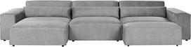 „Beliani“ „Modul“ 3-vietė kampinė sofa, audinio apmušalas, pilkos spalvos, šezlongas dešinėje, pufas, pagalvėlės „Hellnar“