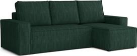 „Bergamo“ kampinė L formos sofa, 240 x 142 cm, su miego funkcija ir daiktų laikymo dėže, universali sofa-lova su laidais, skirta mažam prieškambariui, 3-vietė kampinė sofa-lova su pagalvėlėmis, žalia