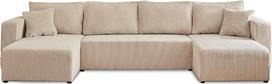 „Best Möbel Topaze“ – 7 vietų „Living Landscape“ U formos sofa – su miego funkcija ir daiktų laikymo dėže – „Cord“ smėlio spalvos