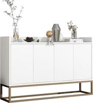 „BestAlice“ mobilus bufetas, virtuvės spintelė, moderni daiktų laikymo spintelė, svetainės bufetas, 120 x 30 x 80 cm, su metaliniu rėmu, auksinėmis kojomis ir lentynomis, skirtas svetainei, prieškambariui (balta)