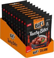 „BiFi Tasty Bites“ vengriški pipirai – (10 x 50 g) mini salami užkandžiai su pipirų skoniu – baltymų turtingi dešrelės užkandžiai, skirti valgyti kelyje ir biure