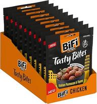 „BiFi Tasty Bites“ vištienos užkandžiai su itališku parmezanu ir čiobreliais – (10 x 50 g) mini salami užkandžiai su parmezanu ir čiobreliais – Viduržemio jūros regiono baltymų užkandžiai, skirti valgyti kelyje ir biure