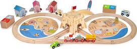 „Bigjigs Rail“, traukinių rinkinys „Pajūrio valymas“, medinis traukinių rinkinys, žaislai 3, 4, 5 ir 6 metų vaikams, tradiciniai