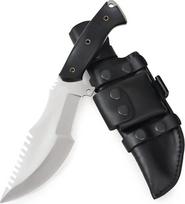 „BIGCAT ROAR“ rankų darbo „Tracker“ peilis – medžioklinis peilis su ištisiniu kotu, fiksuotu ašmeniu, makštu ir ergonomiška rankena – 30 cm EDC D2 plieno peilis lauko veiklai – „Black Jaguar“ | „Micarta“ rankena ir odinis makštas; „Bushcraft“ lauko, stovy