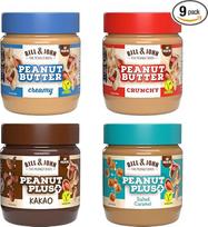 „Bill & John“ žemės riešutų sviesto rinkinys „Most Wanted“ (4 degustaciniai pakeliai): kreminis, traškus, su kakava ir su sūriu karamele, 4 x 350 g (1 400 g), veganiškas, be palmių aliejaus