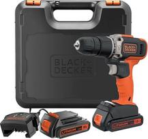 „BLACK+DECKER“ 18 V akumuliatorinis 2 greičių plaktuvinis gręžtuvas su dviem 1,5 Ah akumuliatoriais ir 400 mA įkrovikliu, 45 Nm sukimo momentu, LED darbo lempute, BCD003C2K-QW