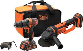 „Black+Decker“ BCK24D2S-QW 18 V plaktuvinis gręžtuvas (21 000 ipm) ir 125 mm 18 V šlifuoklis, su 2 ličio baterijomis po 2 Ah ir nešiojimo dėklu