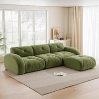 „Bladez Modern“ 3-vietė modulinė L formos kampinė sofa su pufu, nereikalauja surinkimo, apmušta šeniliniu „Cloud“ audiniu, sujungiama, skirta svetainei (žalia, 3 vietos + 1)