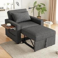 „Bladez“ daugiafunkcinė sulankstoma sofa-lova su USB įkrovimo lizdu, vienvietė atlošiamoji kėdė-sofa-lova, audinio apmušalas, mobiliojo telefono laikiklis, šoninis staliukas, šezlongas, skirtas svetainei ir miegamajam (pilkos spalvos)