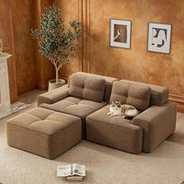 „Bladez“ modulinė „Cord“ L formos kampinė sofa-lova su pufu – svetainės sofa su giliu sėdimuoju paviršiumi, nereikalaujanti surinkimo, pagaminta iš labai elastingos putos, be metalinių rėmų (rudos spalvos, 2 vietų + 1) | Svetainės sofa su giliu sėdėjimo a